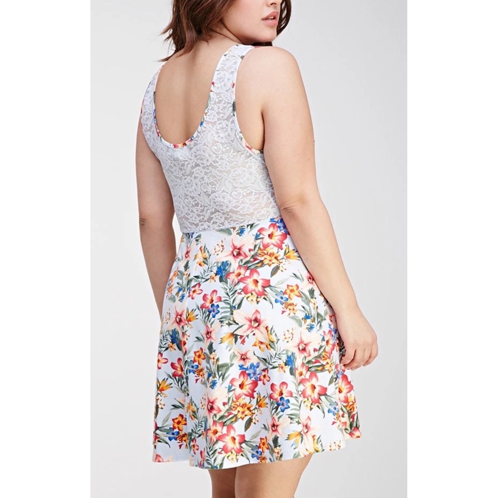 Forever 21 Plus Size 3X‎ Floral Lace Back Mini Dress Blue Tropical Fit & Flare